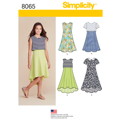 Simplicity 8065 sewing pattern envelope showing girls' dress designs