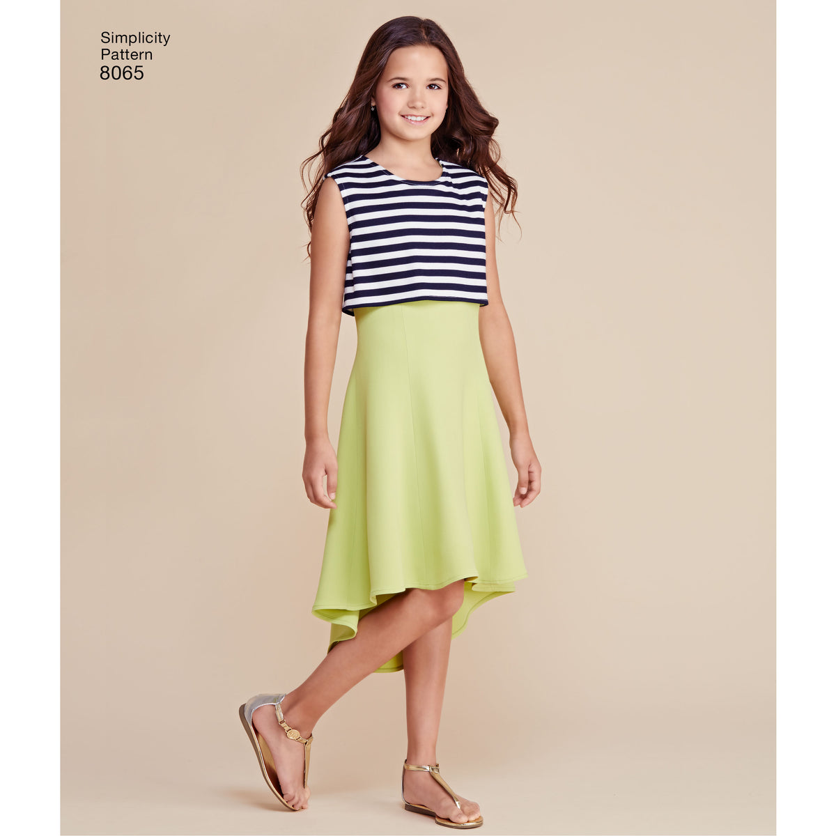 Simplicity 8065 sewing pattern envelope showing girls' plus dress designs