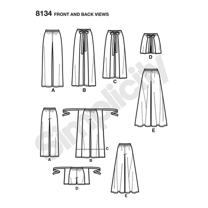 Simplicity 8134 sewing pattern envelope showing misses' trousers, culottes and shorts designs
