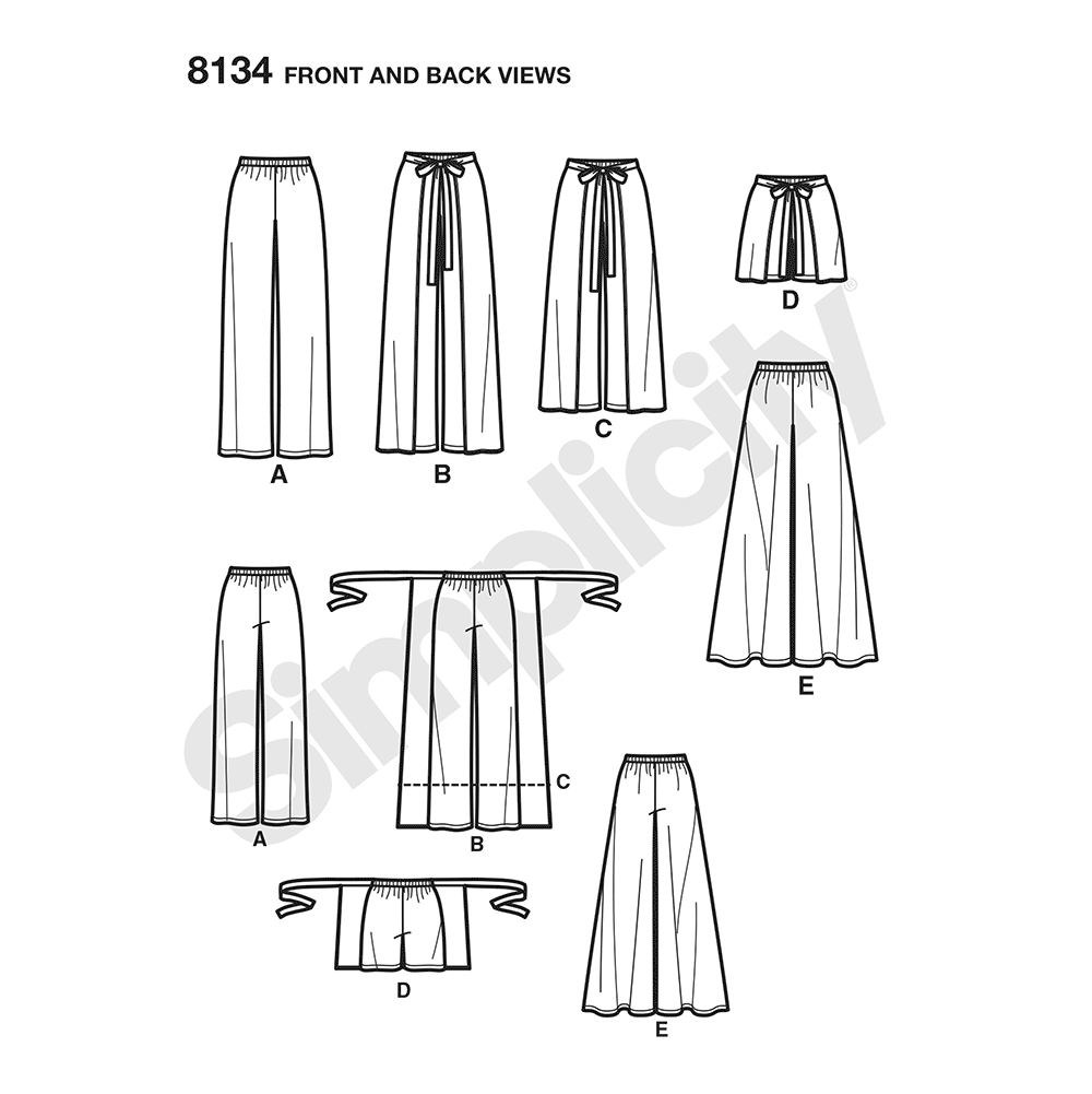 Simplicity 8134 sewing pattern envelope showing misses' trousers, culottes and shorts designs