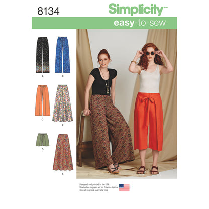 Simplicity 8134 sewing pattern envelope showing misses' trousers, culottes and shorts designs