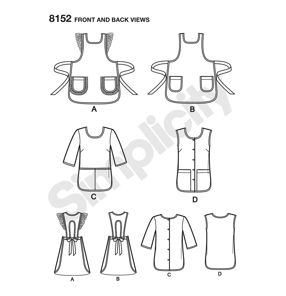 Simplicity 8152 sewing pattern envelope showing aprons designs