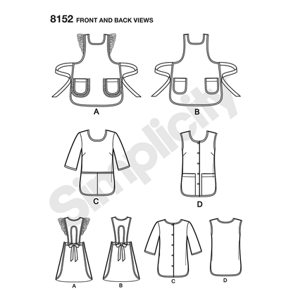 Simplicity 8152 sewing pattern envelope showing aprons designs