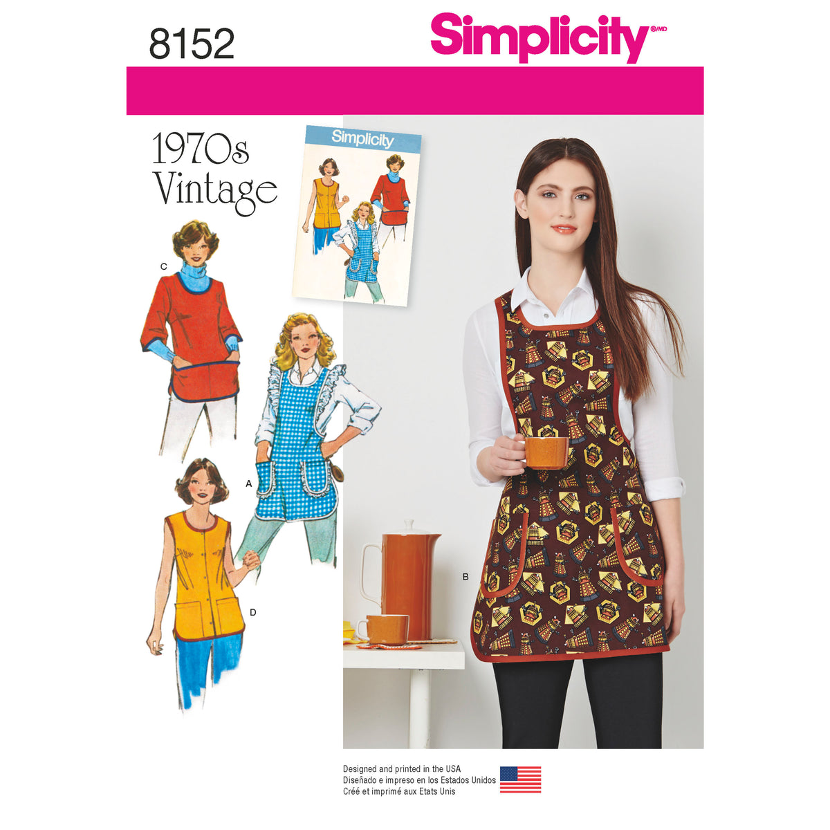 Simplicity 8152 sewing pattern envelope showing aprons designs