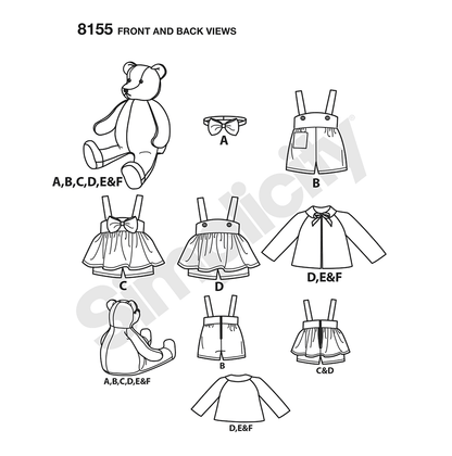 Simplicity 8155 sewing pattern envelope showing bear clothes designs