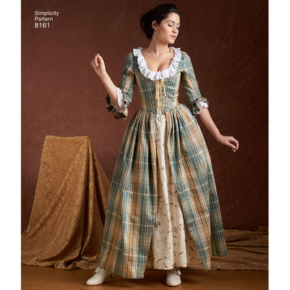 Simplicity 8161 sewing pattern envelope showing 18th century gown costume designs