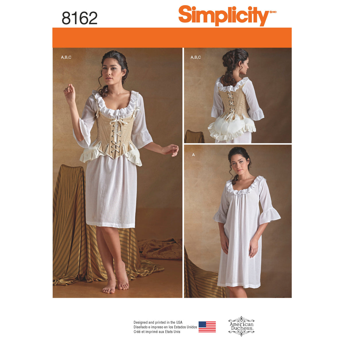 Simplicity 8162 sewing pattern envelope showing 18th century undergarments designs