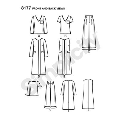 Simplicity 8177 sewing pattern envelope showing mimi g plus size casual wear designs
