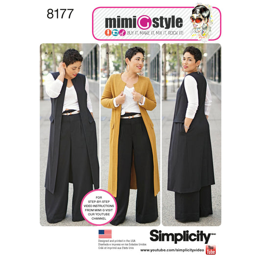Simplicity 8177 sewing pattern envelope showing mimi g plus size casual wear designs