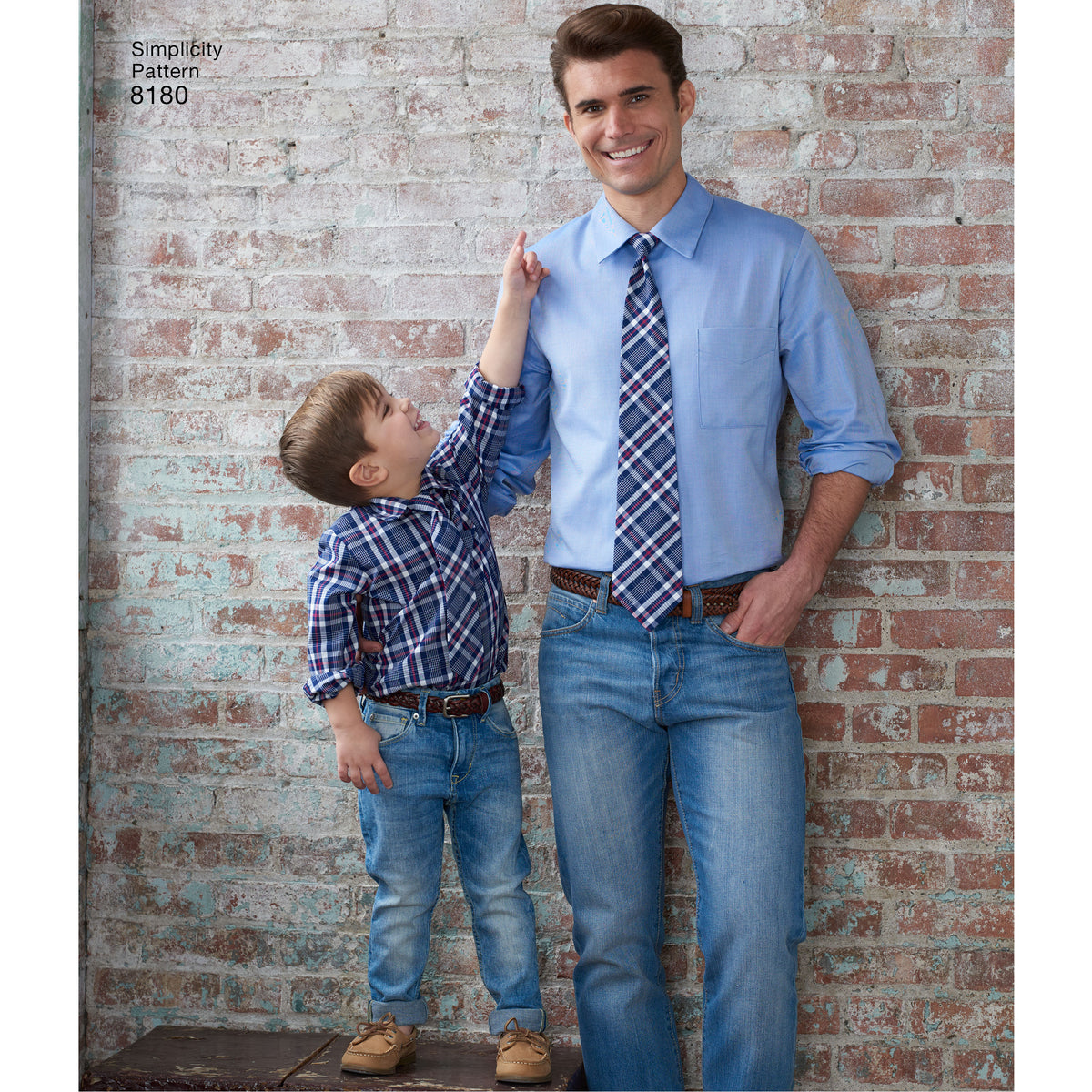 Simplicity 8180 sewing pattern envelope showing men's and boys' shirt designs