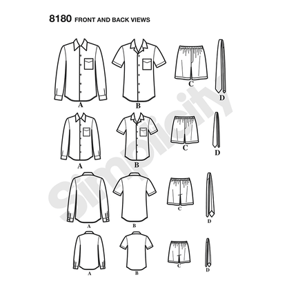 Simplicity 8180 sewing pattern envelope showing men's and boys' shirt designs