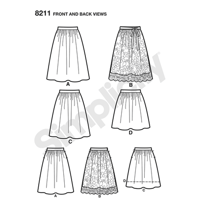 Simplicity 8211 sewing pattern envelope showing misses' dirndl skirt designs