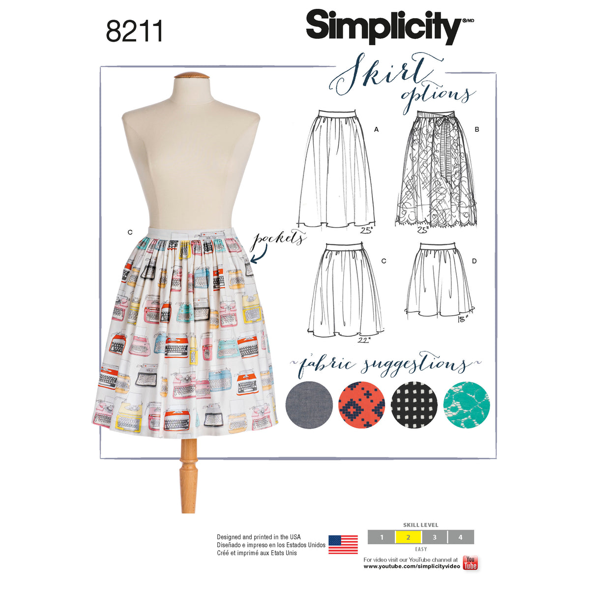 Simplicity 8211 sewing pattern envelope showing misses' dirndl skirt designs