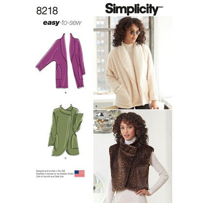 Simplicity 8218 sewing pattern envelope showing misses' jacket designs