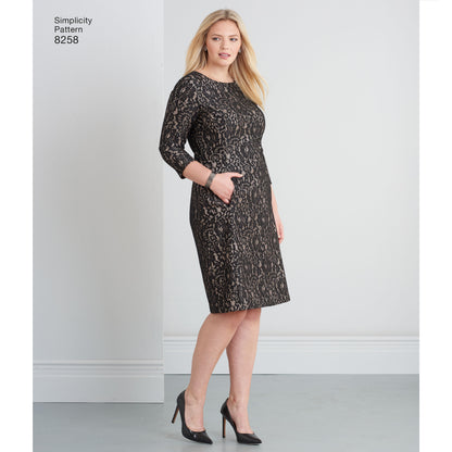 Simplicity 8258 sewing pattern envelope showing misses' dress designs