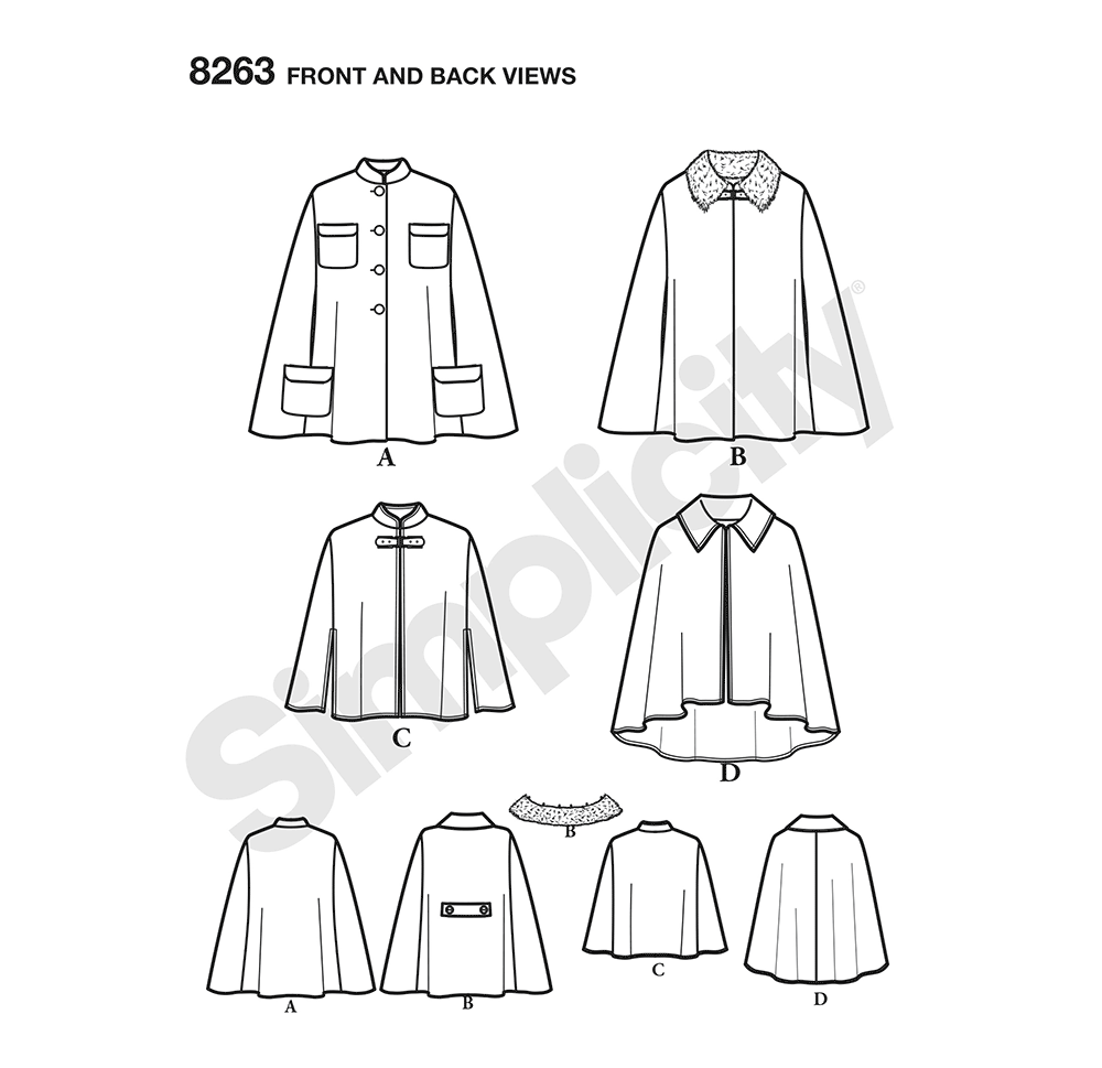 Simplicity 8263 sewing pattern envelope showing misses' capes designs