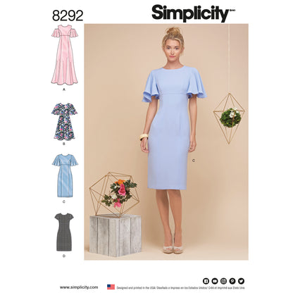 Simplicity 8292 sewing pattern envelope showing misses' dress designs