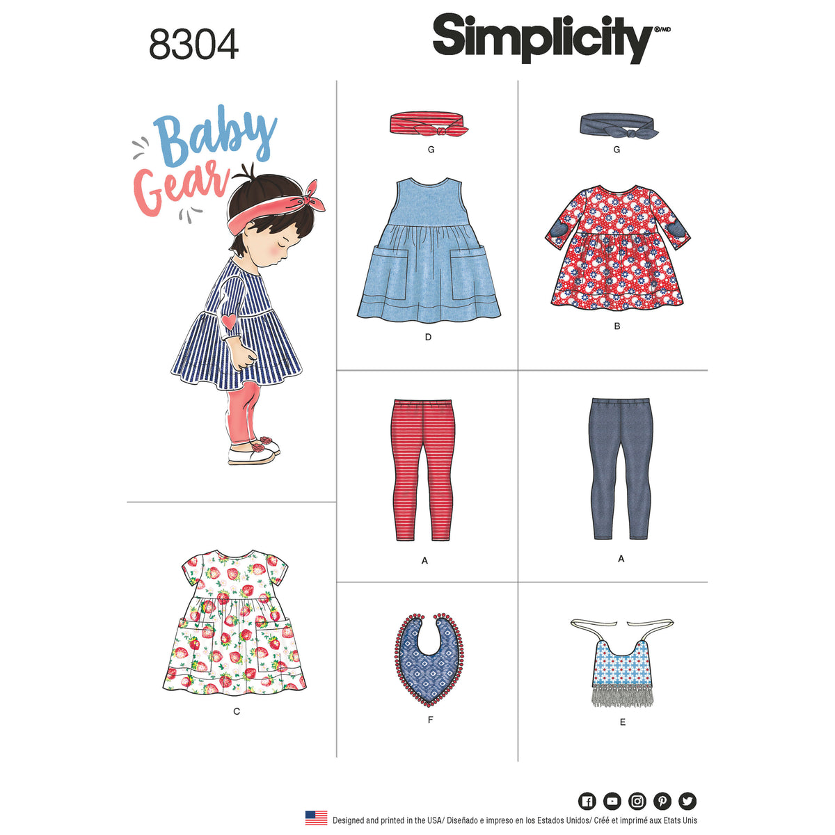 Simplicity S8304 sewing pattern envelope showing baby outfits