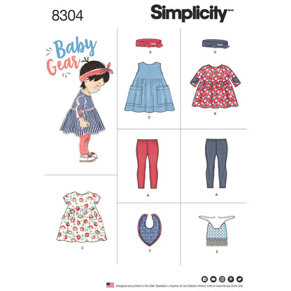 Simplicity S8304 sewing pattern envelope showing baby outfits