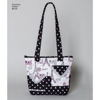 Simplicity S8310 sewing pattern envelope showing quilted backpack-style bags