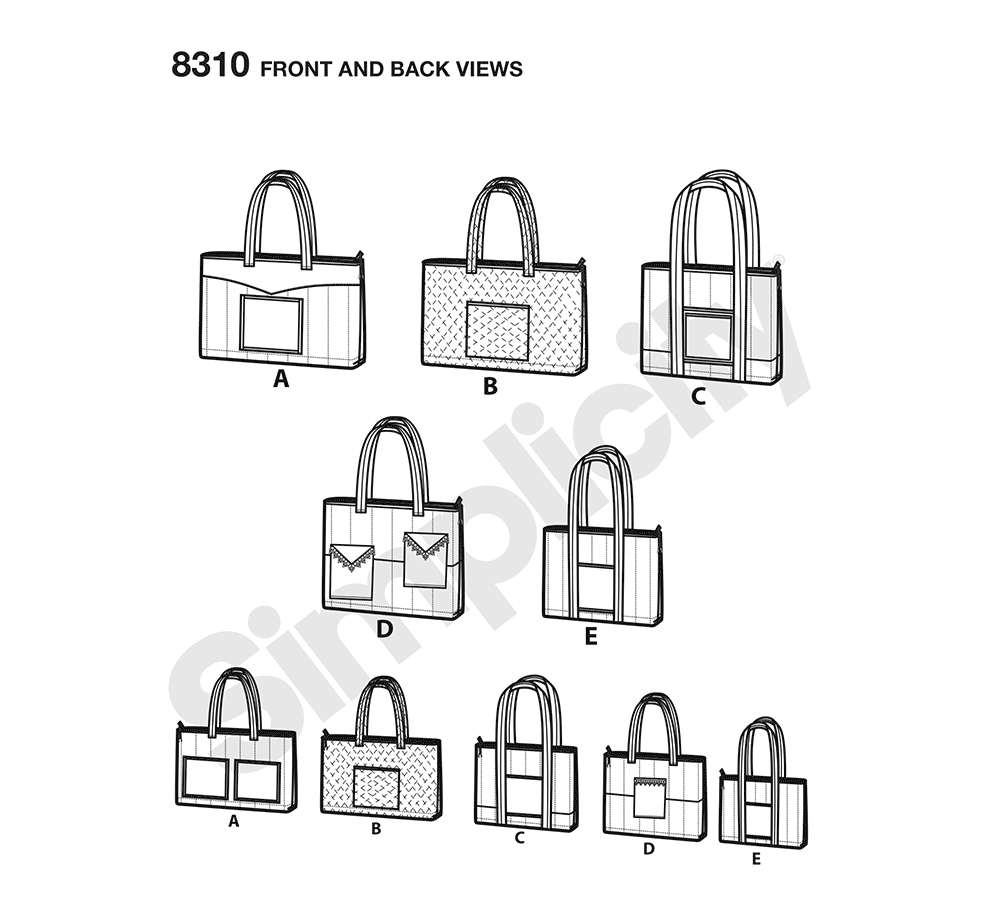 Simplicity S8310 sewing pattern envelope showing quilted backpack-style bags