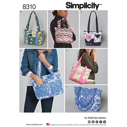 Simplicity S8310 sewing pattern envelope showing quilted backpack-style bags