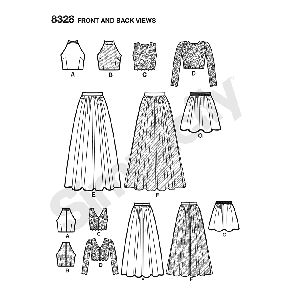 Simplicity S8328 sewing pattern envelope showing special occasion outfits