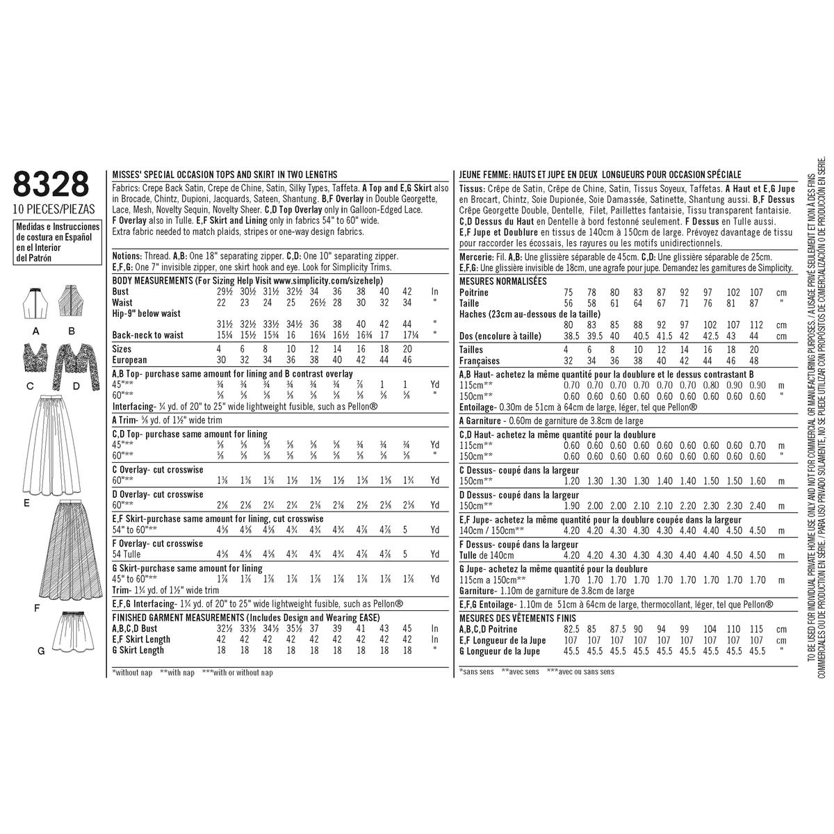 Simplicity S8328 sewing pattern envelope showing special occasion outfits