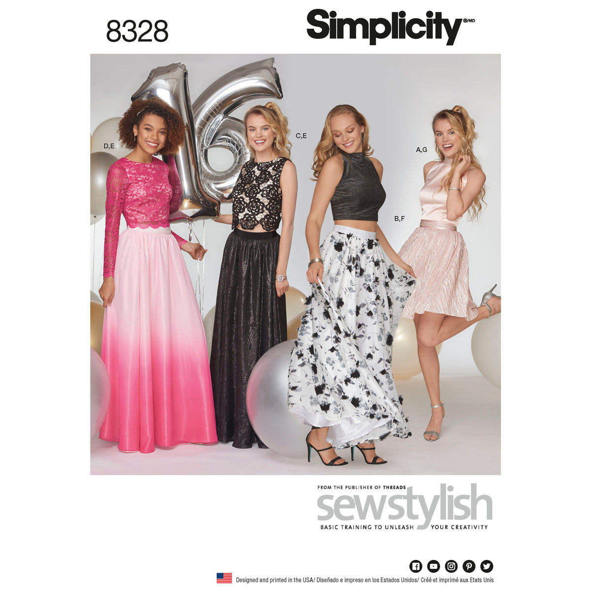 Simplicity S8328 sewing pattern envelope showing special occasion outfits