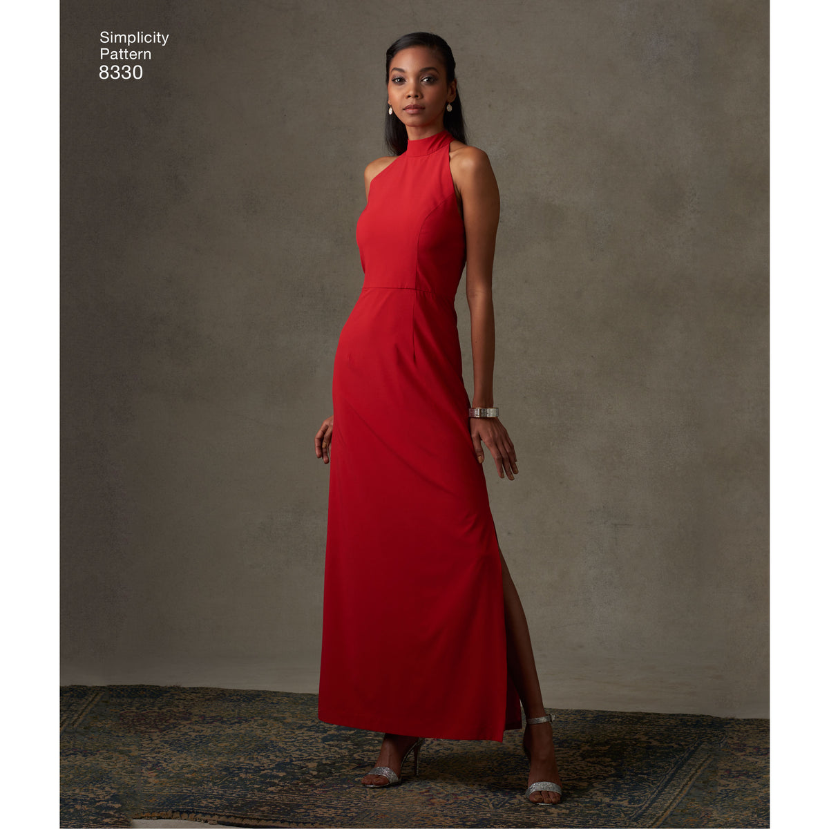 Simplicity S8330 sewing pattern envelope showing evening gown and little black dress