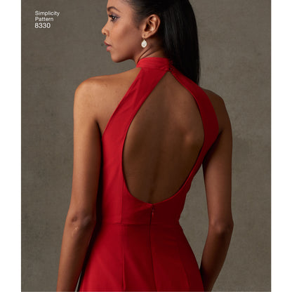 Simplicity S8330 sewing pattern envelope showing evening gown and little black dress