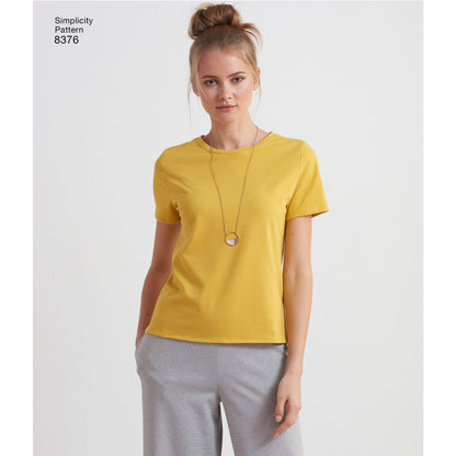 Simplicity S8376 sewing pattern envelope showing knit tops