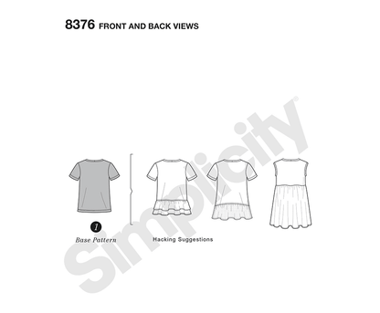 Simplicity S8376 sewing pattern envelope showing knit tops