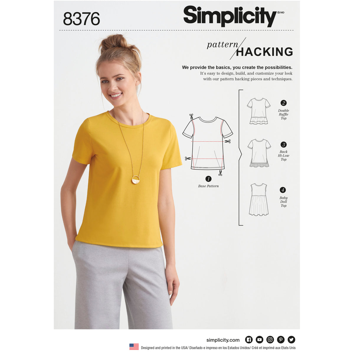 Simplicity S8376 sewing pattern envelope showing knit tops