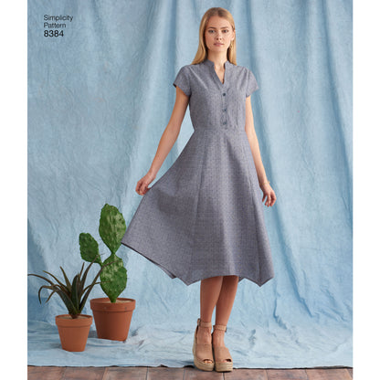 Simplicity S8384 sewing pattern envelope showing shirt dresses