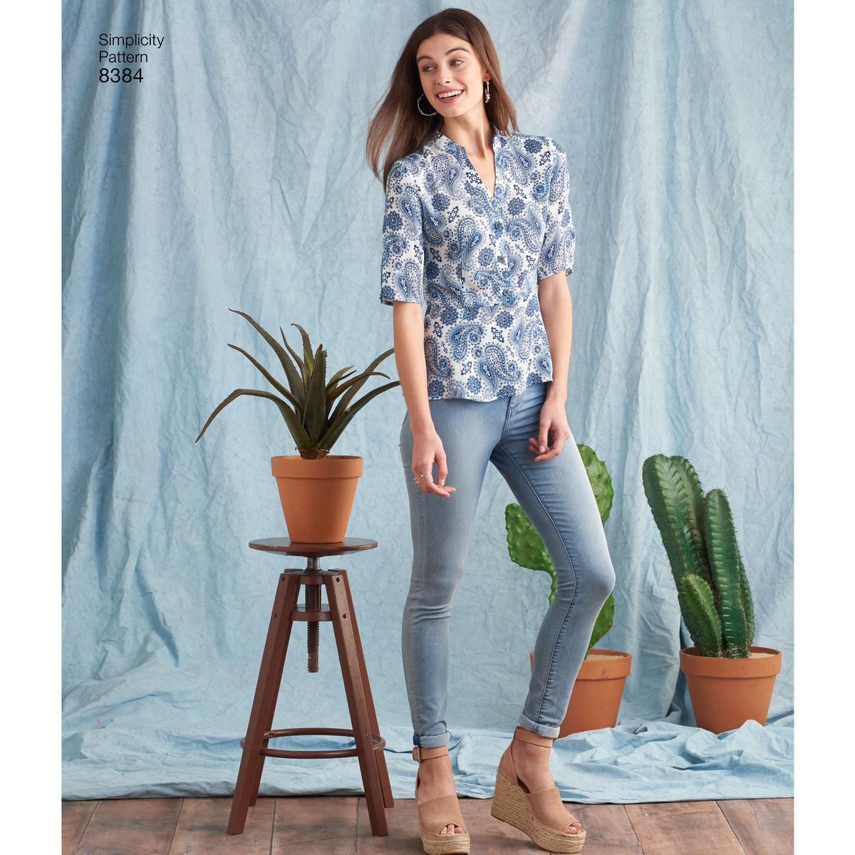 Simplicity S8384 sewing pattern envelope showing shirt dresses