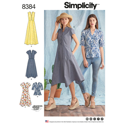 Simplicity S8384 sewing pattern envelope showing shirt dresses
