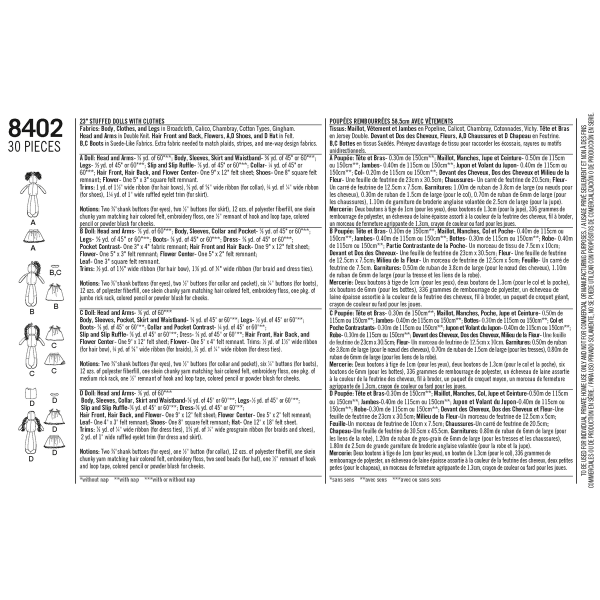 Simplicity S8402 sewing pattern envelope showing stuffed dolls with clothes
