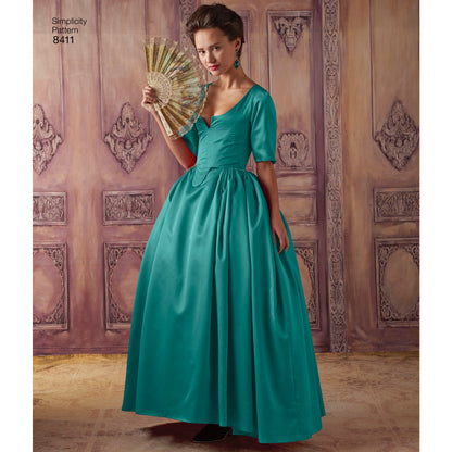 Simplicity S8411 sewing pattern envelope showing 18th century costume dress
