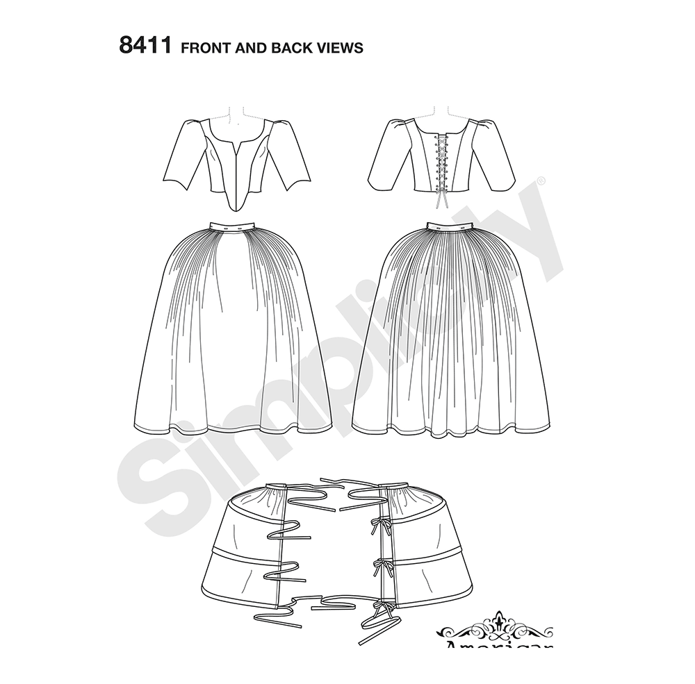 Simplicity S8411 sewing pattern envelope showing 18th century costume dress