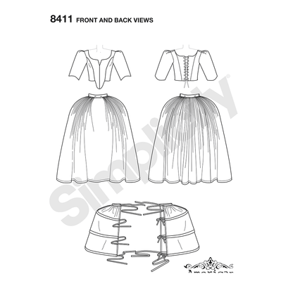 Simplicity S8411 sewing pattern envelope showing 18th century costume dress
