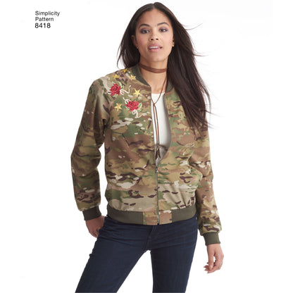 Simplicity S8418 sewing pattern envelope showing bomber jackets