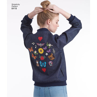 Simplicity S8418 sewing pattern envelope showing bomber jackets