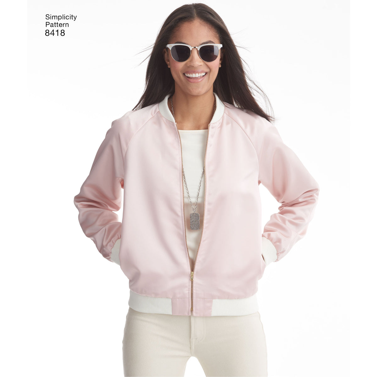 Simplicity S8418 sewing pattern envelope showing bomber jackets