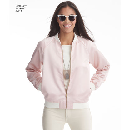 Simplicity S8418 sewing pattern envelope showing bomber jackets