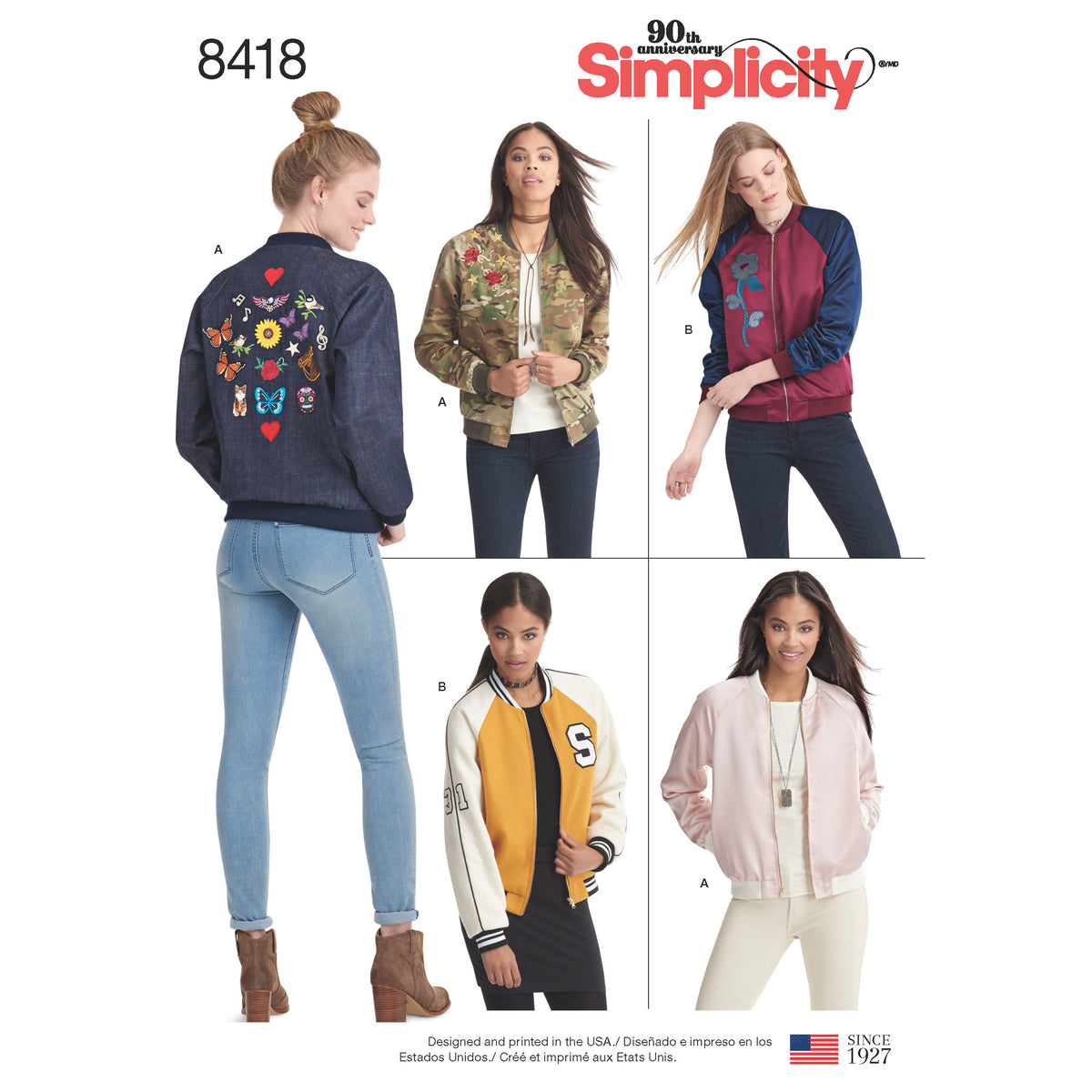 Simplicity S8418 sewing pattern envelope showing bomber jackets