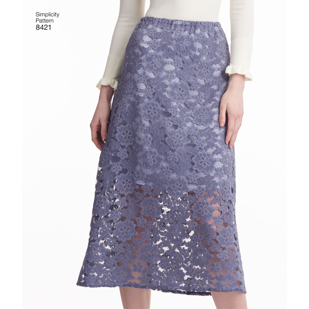 Simplicity S8421 sewing pattern envelope showing skirts in several styles