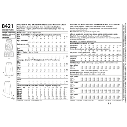 Simplicity S8421 sewing pattern envelope showing skirts in several styles