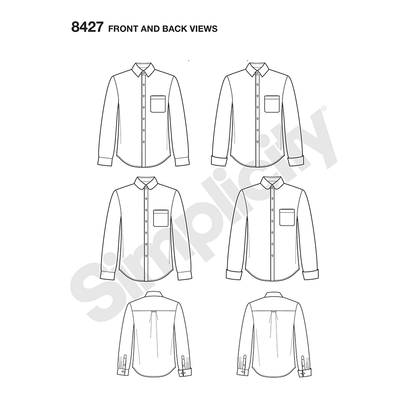 Simplicity S8427 sewing pattern envelope showing men's fitted shirts