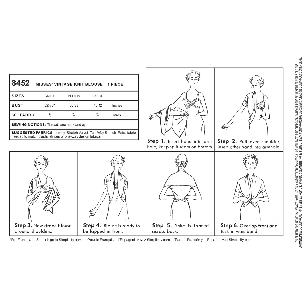 Simplicity S8452 sewing pattern envelope showing 1950s style blouses